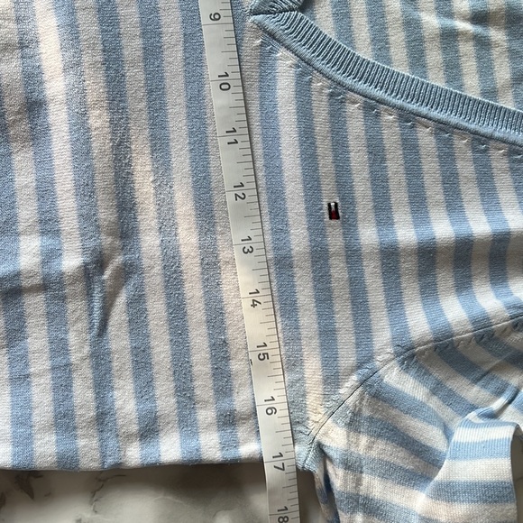 Tommy Hilfiger Baby Blue and White Striped V-neck Sweater - size S - Picture 7 of 7